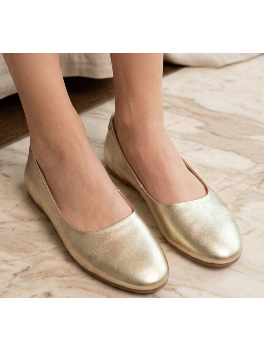 Beek Swiftlet Leather Ballet Slipper Gold Size 6.5